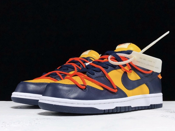 off white nike dunk low university gold midnight navy ct0856-700