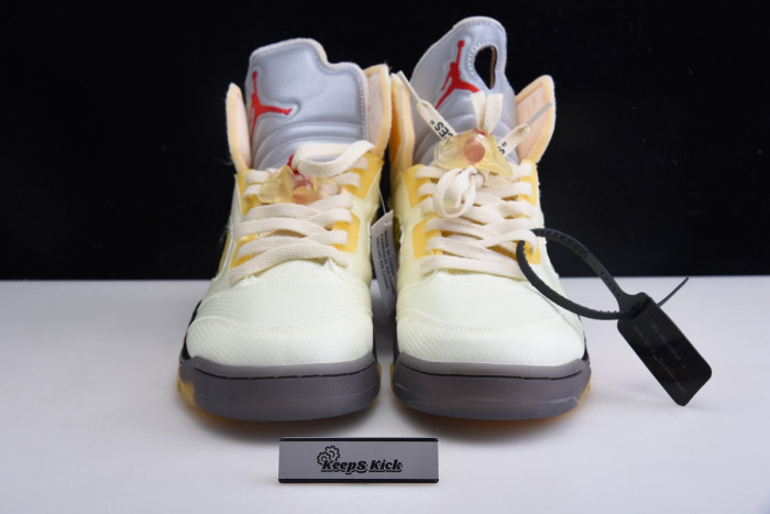 off white x air jordan 5 sail red dh8565-100